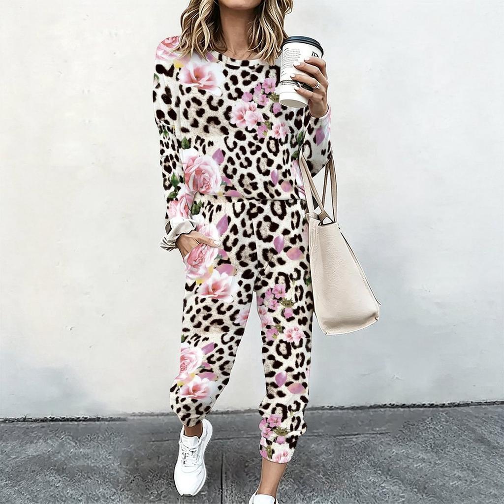 Female Long Sleeve Loose Tunic And High Waist Straight Trousers Two Piece Everyday Cozy Wear