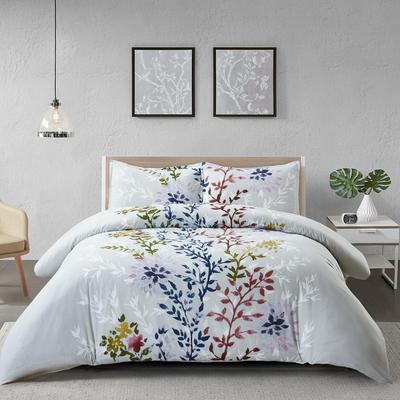 Ensemble de housse de couette trois pièces Feuille Blanche Impression Numérique Literie Simple Housse de Lit à Fleurs