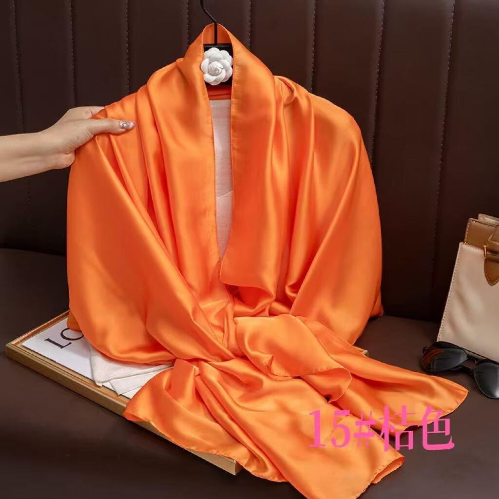 Universal in all seasons, solid-color simulated silk scarf for women, small neck decoration, versatile for women, long silk scarf, shawl for women