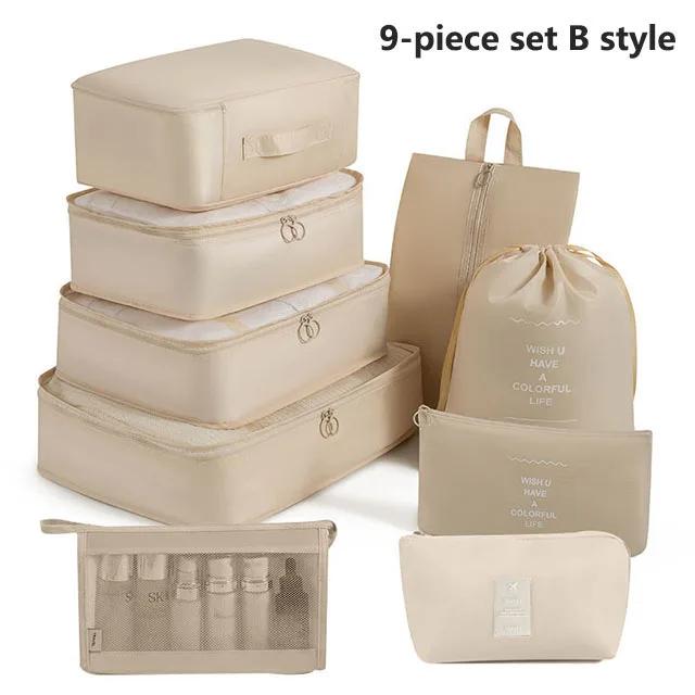 7-8-9-piece Set Travel Bag Organizer Clothes Luggage Travel Organizer Blanket Shoes Organizers Bag Suitcase Pouch Packing Cubes