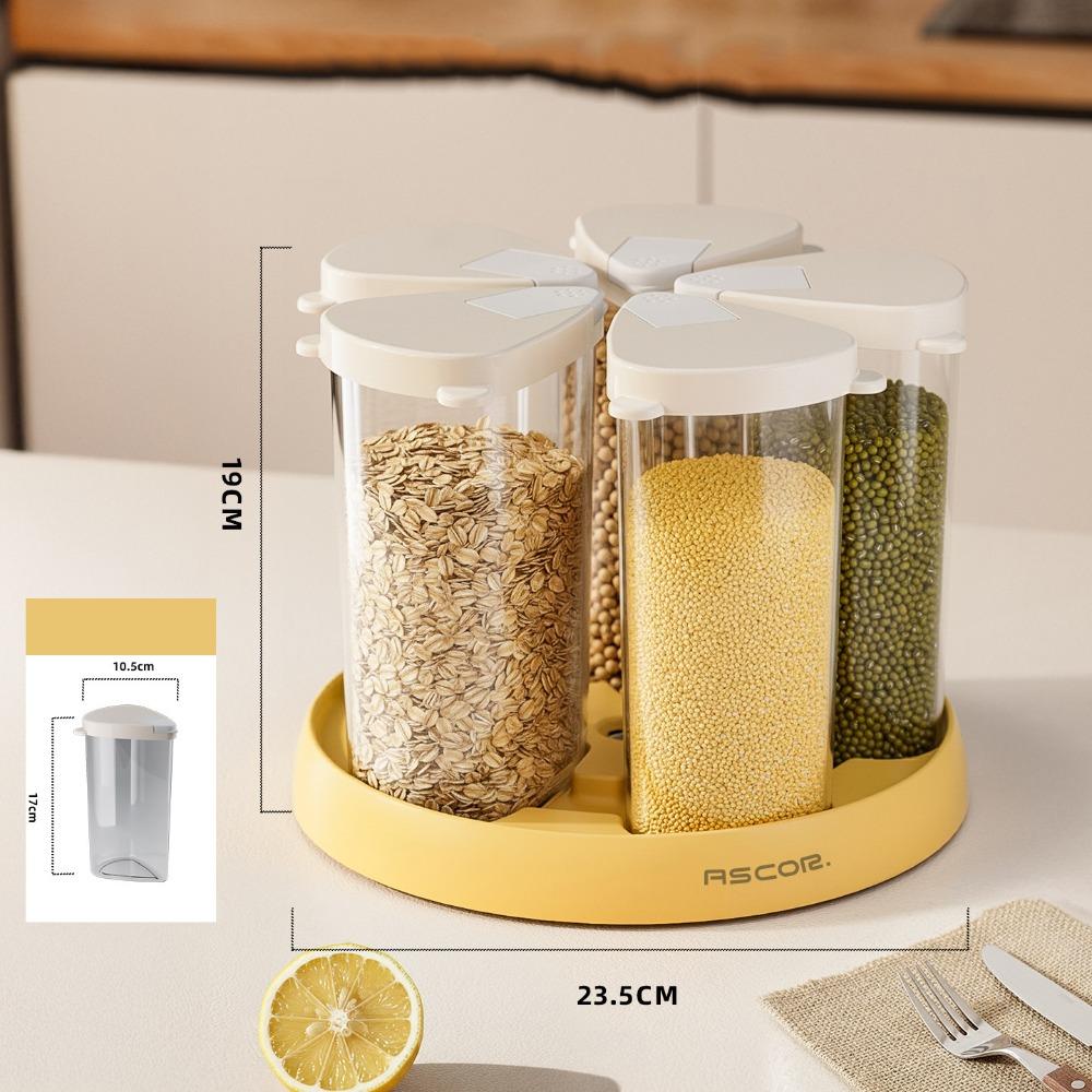 Transparent 6-Grid Storage Container Rotating Cereal Organizer New Grain Dispenser  Food Storage