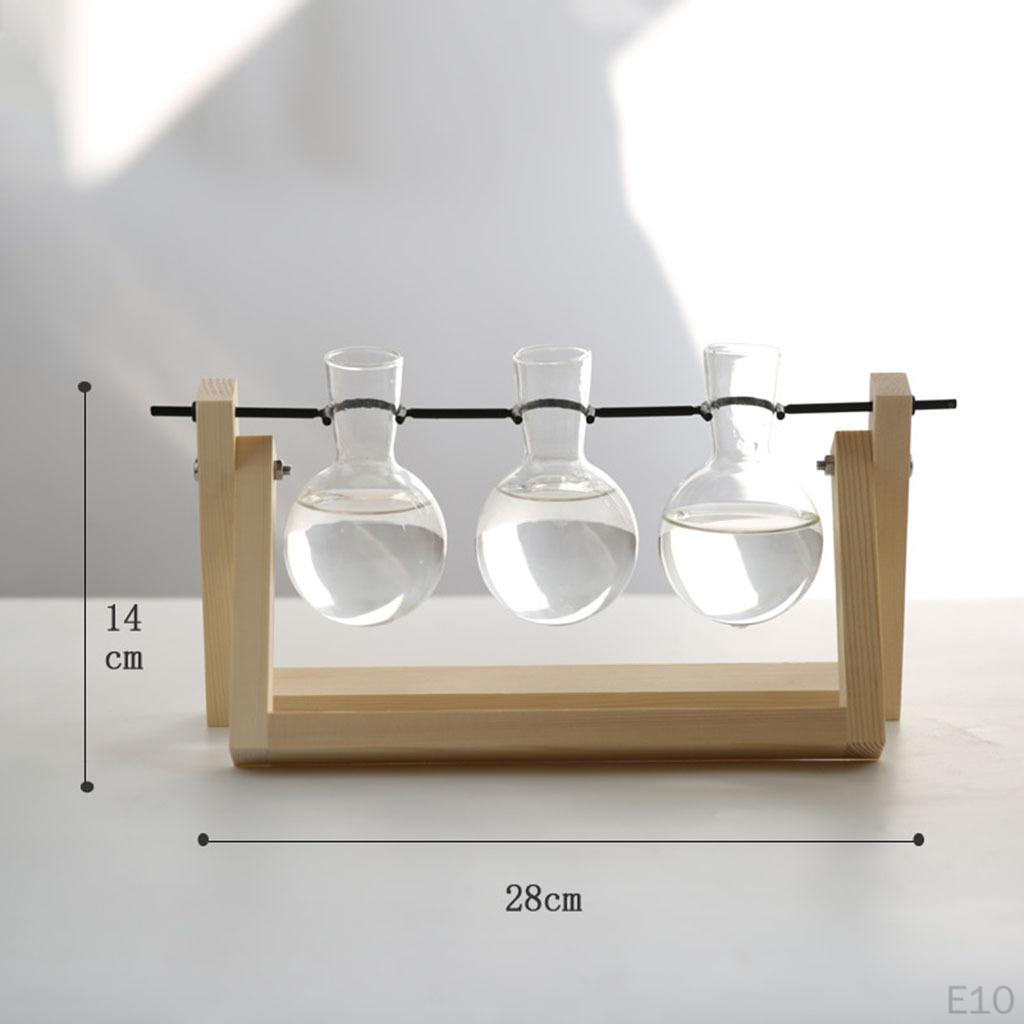 Terrarium Transparent with Wooden Stand Glass Vase Holder Creative Flower Pot for Coffee Shop Room