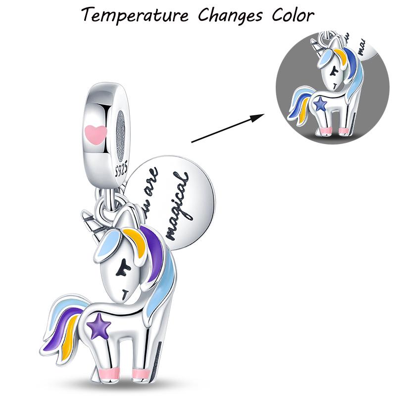 100% S925 Silver Temperature Change Color Chameleon Elephant Trendy Charms Fit Pan Original Bracelets DIY Fine Jewelry Gifts
