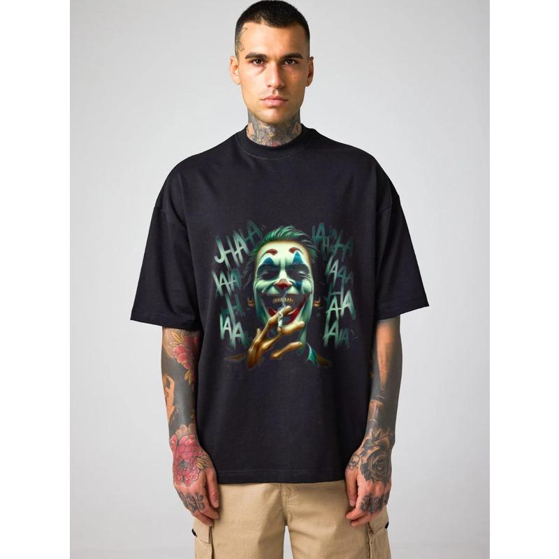 Oversized T-Shirt Black Joker Face With Haha Text Print Streetwear Fashion Casual Wear