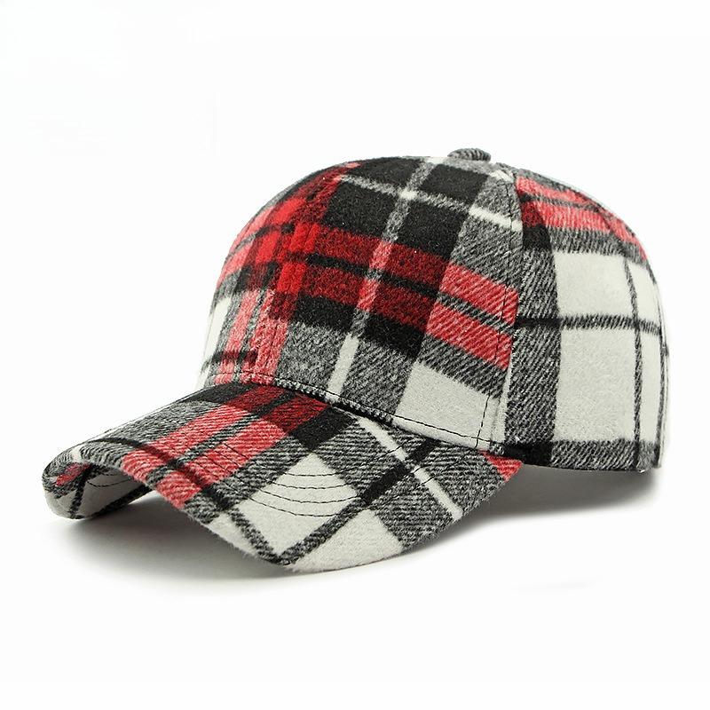 Unisex Plaid Baseball Cap Retro Tartan Checked Structured Hard Top Peaked Cap Warm Autumn Winter Outdoor Sunshade Hat