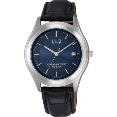 [Cue and Cue] Analog Waterproof Leather Strap Date Navy Dial W478-302 Men's Black