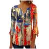 Button Down Top For Women Independence Day Print Tops Casual Bell 3/4 Sleeve V Neck Top
