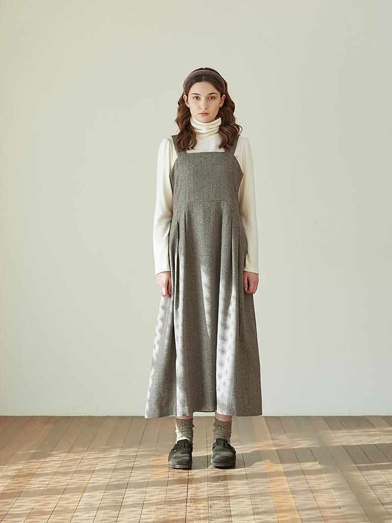 LA VIOLETTE Herringbone Wool Blend Dress - Brown