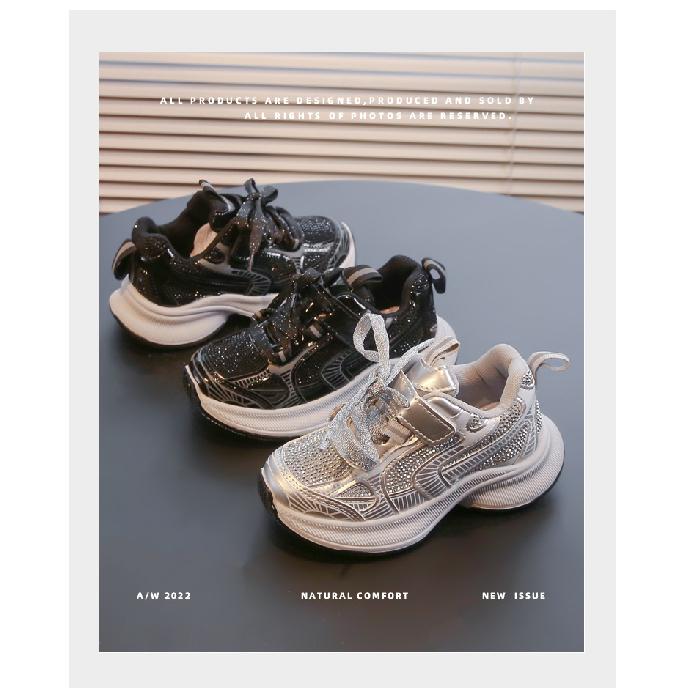 New style girls' dad shoes with rhinestones, stylish children's autumn and winter sneakers, breathable girls' shoes