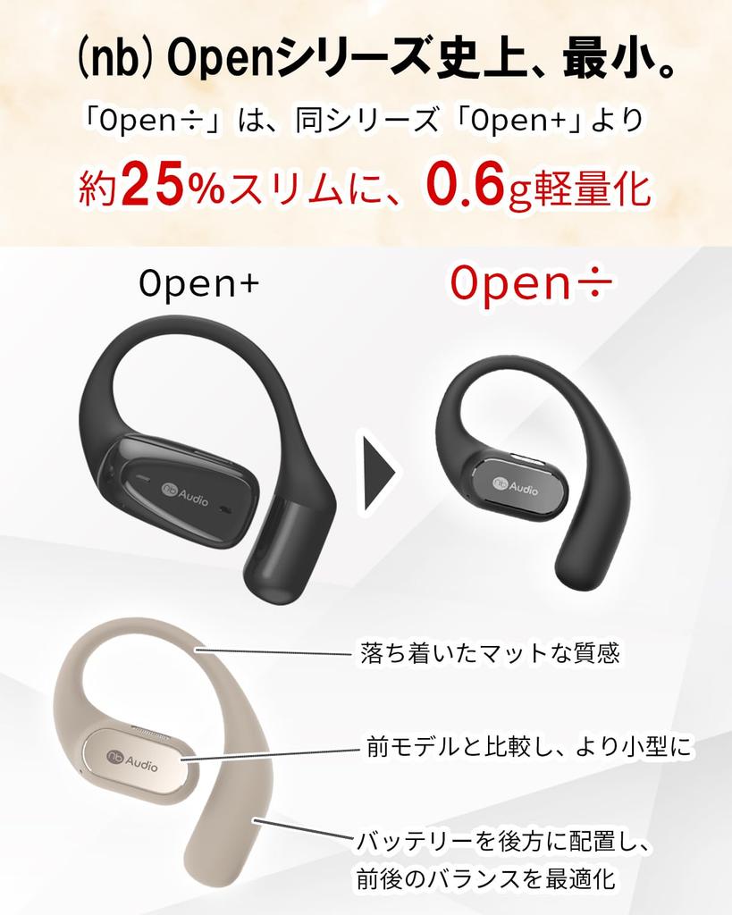 [VGP 2025 Award Winner] (nb) Open÷ Open-Ear True Wireless Earbuds, Ear-Hook Design, Lightweight 7g, Low Latency Mode, Call Mic, IPX4 Waterproof,
