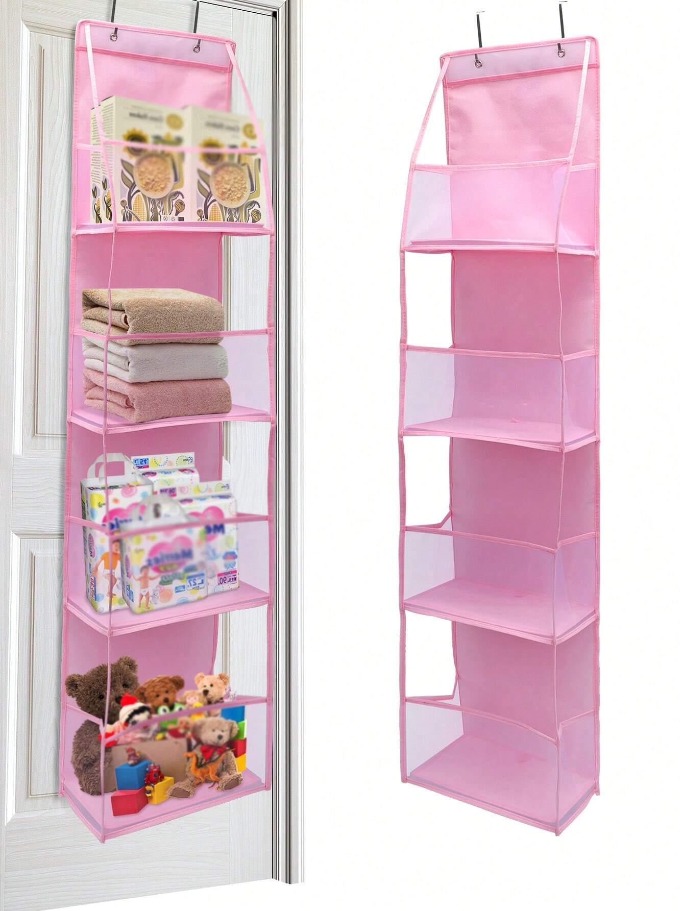 4 Layer Over The Door Hanging Organizer Cosmetics Wall Hanging Storage Organizer Large Capacity Mesh Holder With Clear Pockets Hanging Storage Bag 4 Grid розовый 890₽
