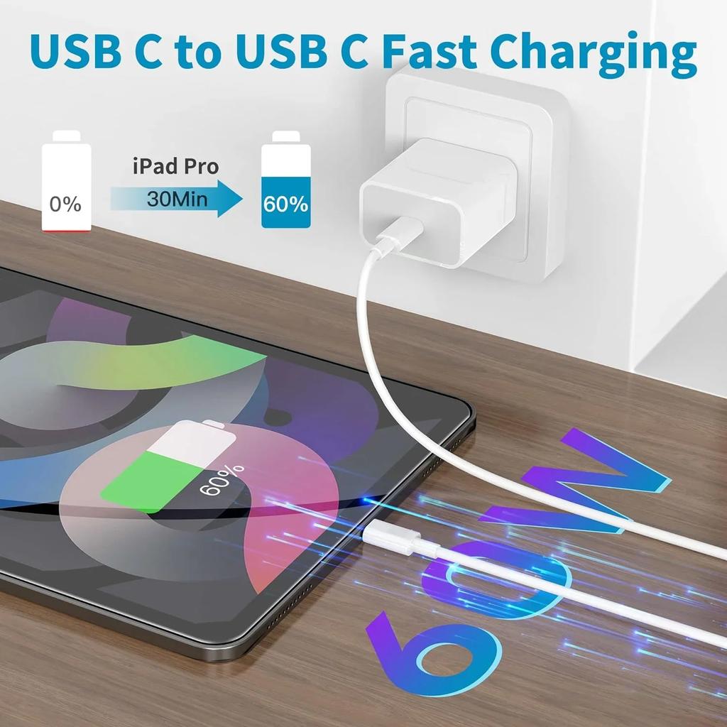1-2 Sets 20W US PD Fast Charger For iPhone 14 13 12 11 Pro Max Plus XR Xs 7 8 1M/3.3 Ft USB C Fast Charging Cable Accessories