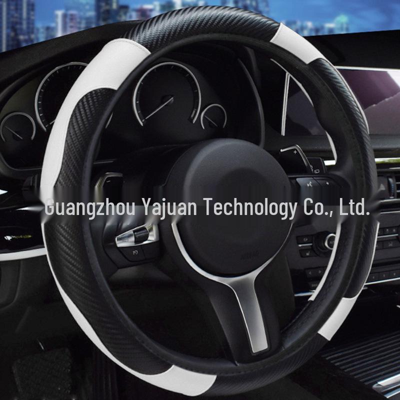 All-Season Universal Carbon Fiber Steering Wheel Cover, Elastic Leather, No Inner Ring