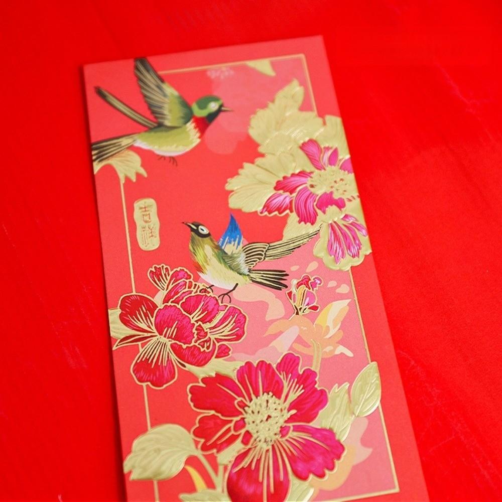 6pcs Chinese Style 2026 Horse Year Red Envelope Artistic Gold Stamping New Year Money Envelope Flowers Birds Creative
