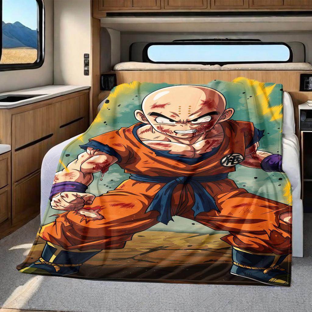 1PC Krillin Print Flannel Blanket, High quality All Seasons, Home Decor, Warmth and Comfort, Perfect for Christmas Gifts
