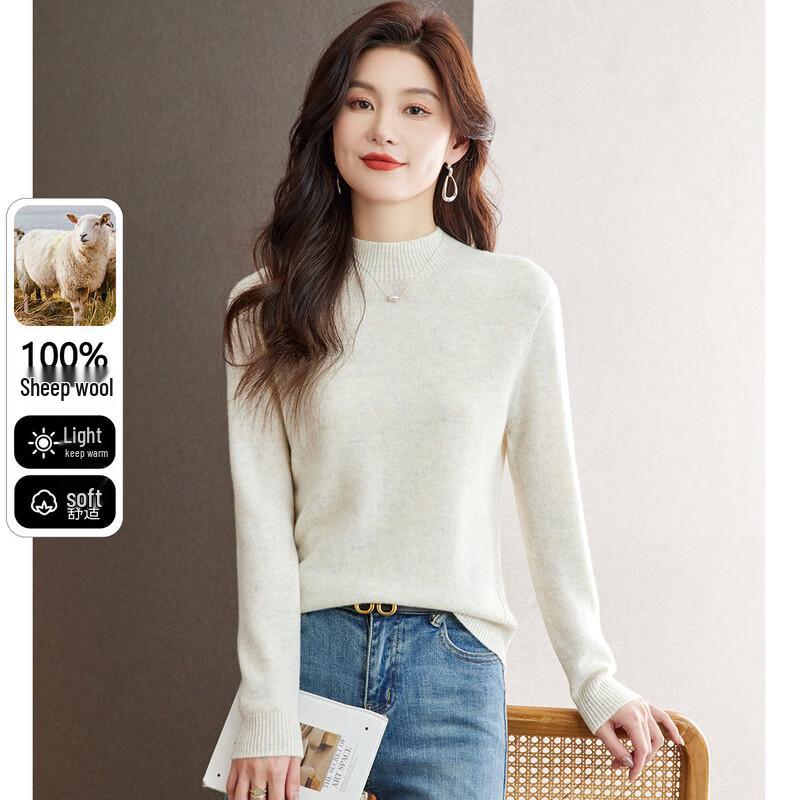 Snowflying Women's Pure Wool Half-High Collar Sweater