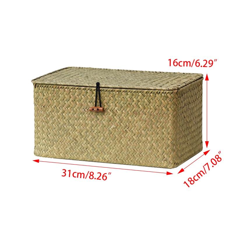 Multi-size Seagrass Storage Basket with Lid Woven Rectangular Shelf Basket Bins Desktop Organizer Chirstmas Gift Basket