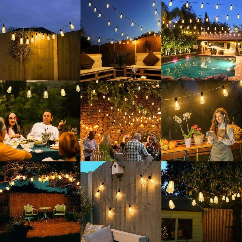60M/200FT LED Outdoor String Lights Patio Lights with 52 Shatterproof ST38 Vintage Edison Bulbs Waterproof Light for Porch Deck
