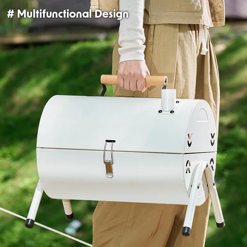 Tragbarer Grill, Multifunktions-Eisenarbeit, Camping-BBQ-Grill, Dual-Purpose-Holzkohle-Feuergrill, Grillzubehör
