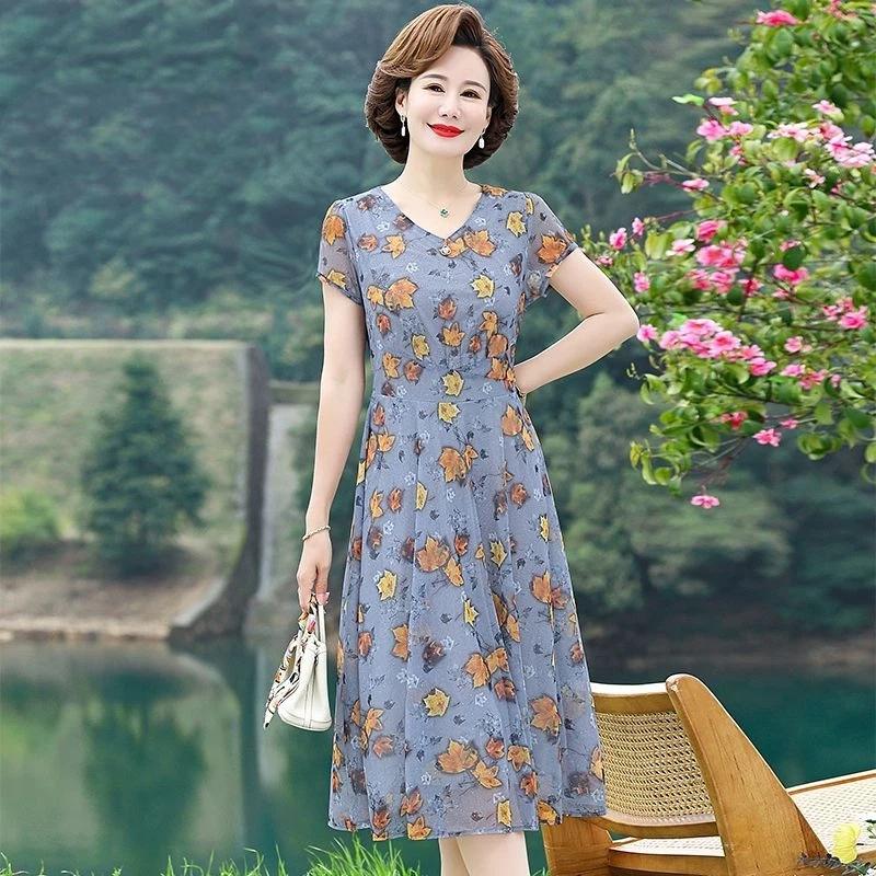 Damen Sommer Rosa Floral V-Ausschnitt Kurzarm Midi Freizeitkleid