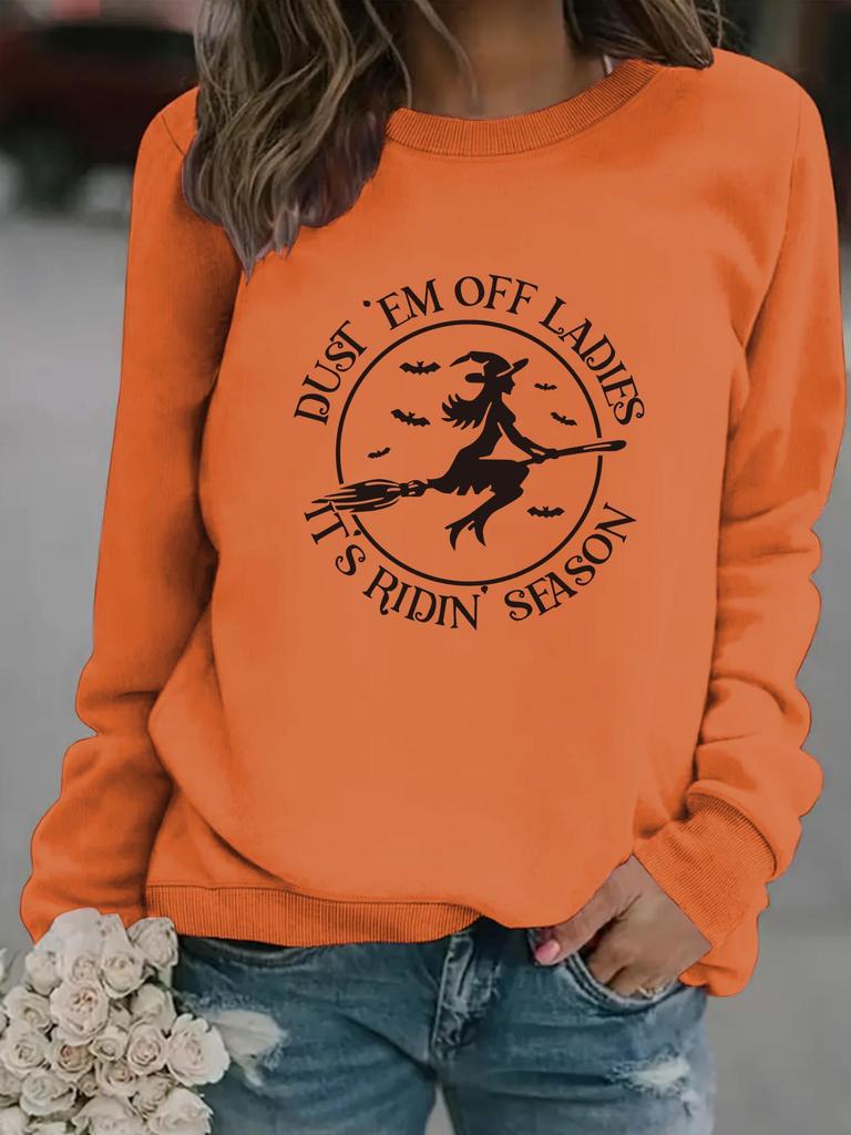 Women's Autumn/Winter Witch Broom Pullover Hoodie with Long Sleeves