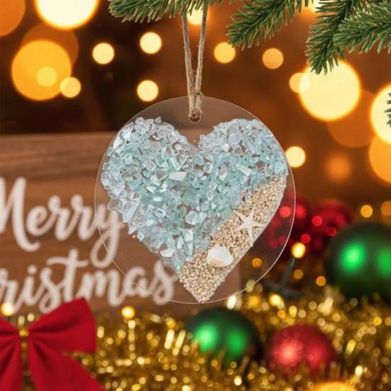 Christmas Sea Glass Heart Ornament Handmade Home Office Holiday Party Xmas Tree Acrylic Seaglass Art Hanging Decoration Pendant