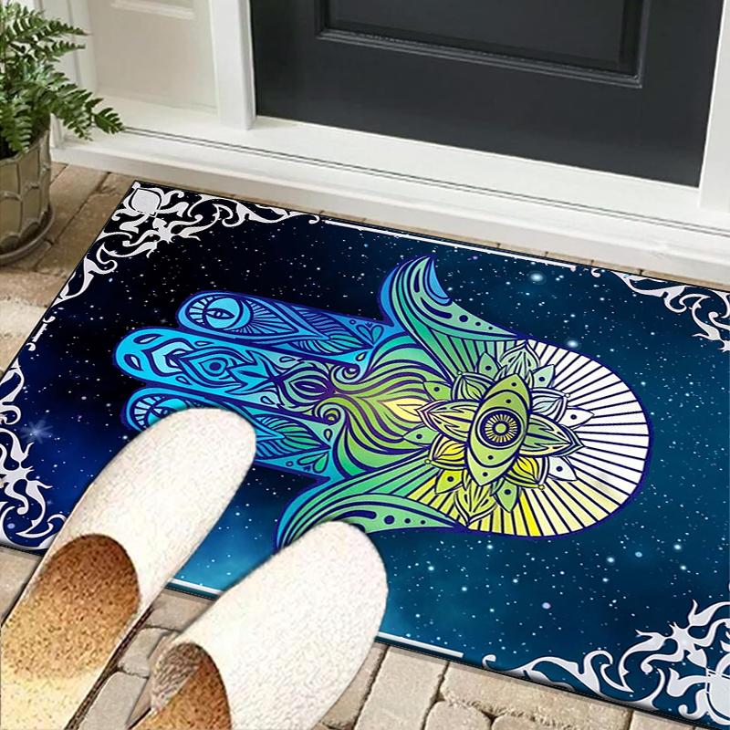 Colorful Hamsa Mandala Pattern Office Rug Chair Mat, Entryway Carpet, Suitable for Front Door, Bedroom, Living Room, Desk, Holiday Gift