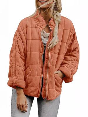 Europäischer & Amerikanischer Stil Damen Baumwolljacke mit Stehkragen 2025 – Unifarben, Lockere Passform, Langärmlig mit Taschen