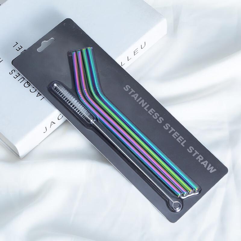 Iridescent Titanium Plated Stainless Steel Straw Set