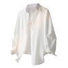 Men's Casual Shirt Solid Color Summer Silky Cool Feeling, No Ironing Shirt, Loose Long Sleeved Top