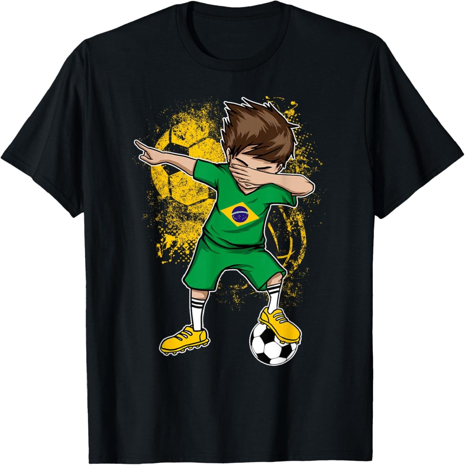 Dabbing Boy Brazil Soccer Shirt Jersey Brasil Football Tee T-Shirt S