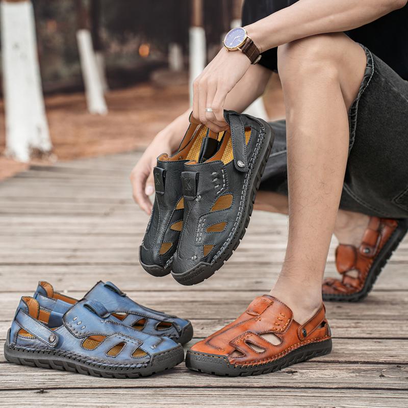 Fashion 2025 Men Leather Sandals Summer Male Shoes Beach Sandals Man Comfortable Outdoor Casual Sneakers Classic men shoes Size 38-46