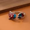 Creative Lucky Transfer Epoxy Blue Carp 925 Sterling Silver Jewelry Personality Colorful Fish Sweet Animal Opening Rings R318