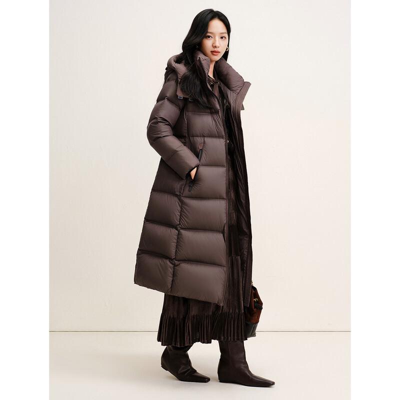 JUZUI Women's Casual Color-Block Zipper Long Down Jacket