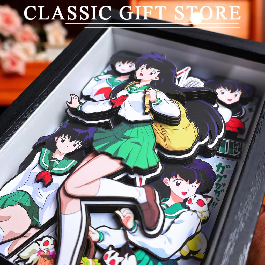 Anime Inuyasha 3D Handmade Art Painting Higurashi Kagome Cartoon Figure Collect Desktop Decorative Picture Frame Birthday Gift