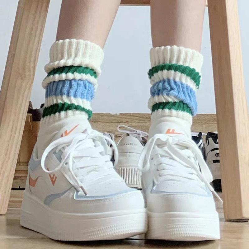 Trendy Japanese Thick Striped Slouch Socks - Retro Towel Bottom Mid-Calf Style for Men & Women