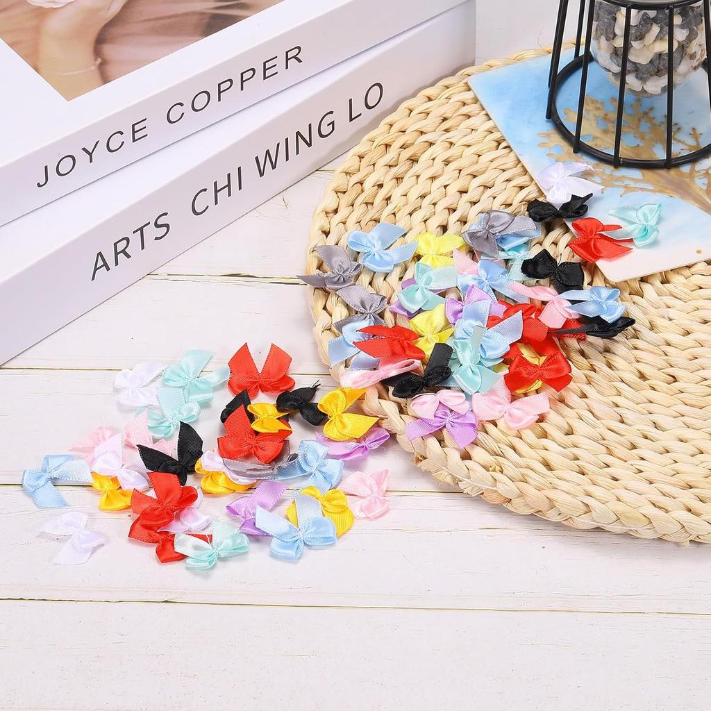MECCANIXITY 50Pcs Mini Ribbon Bow 1" Mini Fabric Satin Ribbon Flower Bows for Craft DIY Sewing Wedding Birthday Party Pink & Blue