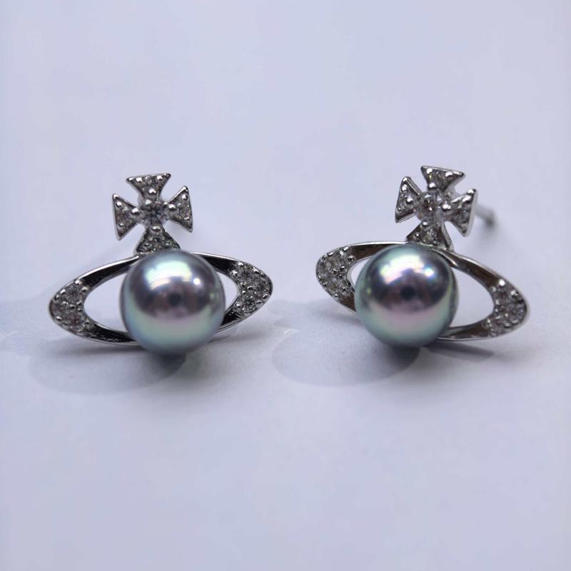 

Серьги-пусеты из морского жемчуга Акойя Мадама, стиль Сатурн вдовствующей императрицы, украшения из жемчуга серебристо-голубого цвета без подкрашивания 5-6mm (Round, Minimal Blemish)