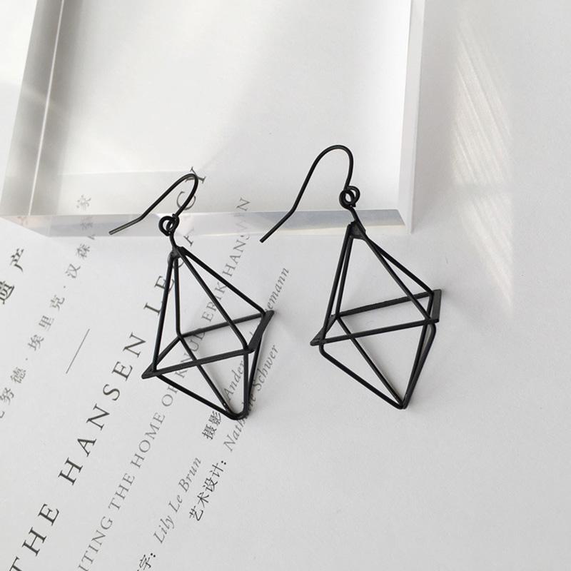 Women Fashion Geometric Pyramid Hollow Triangular Earrings