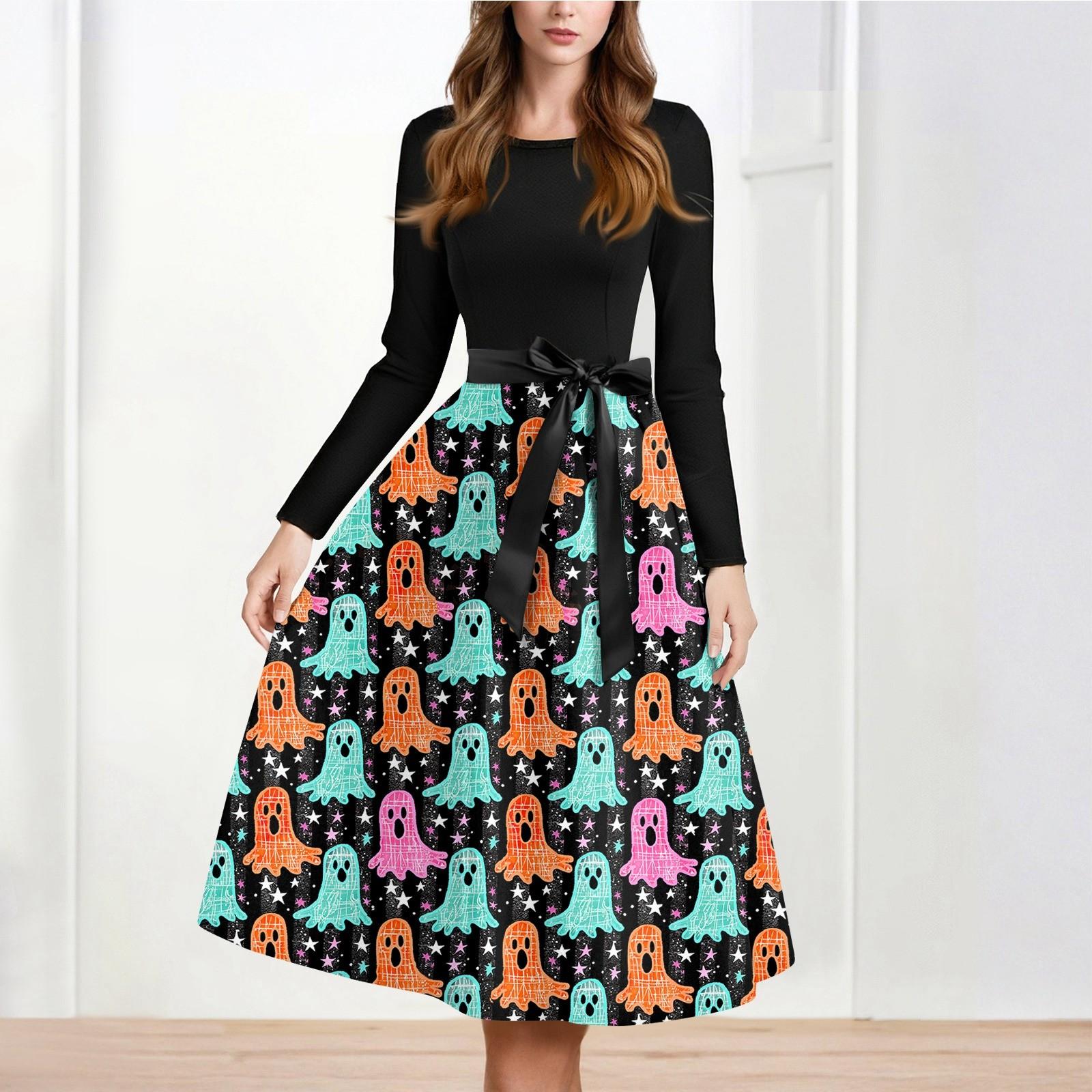 

Жіноча повсякденна та модна сукня з довгими рукавами та R-подібним вирізом зі сніжинками S синій