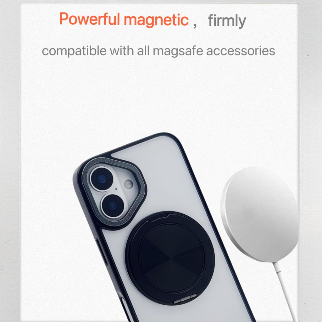 For iPhone 16 Plus Magnetic Case Acrylic TPU Phone Back Cover with Kickstand