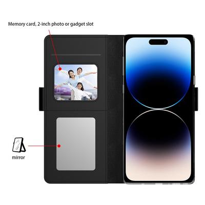 For iPhone 16 Pro Max Case PU Leather Card Slot Mirror Folio Phone Cover