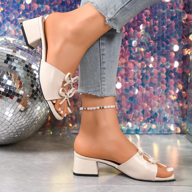 Fashion 2025 New Women's Chunky Heel Sandals Summer Outdoor Wear One-Strap Slippers High Heels  Knot Sexy Ultrine Fiber Rubber