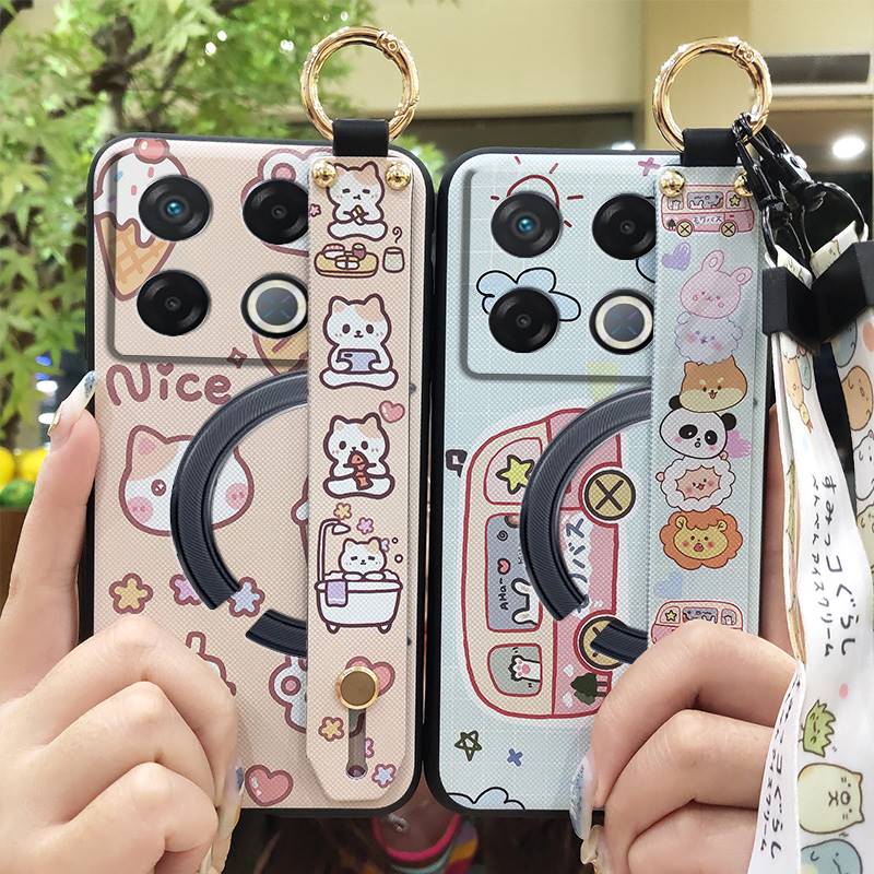 Cute Silicone Phone Case For infinix GT 20 Pro/X6871 Phone Holder Lanyard Durable Ring Back Cover Fashion Design Cartoon