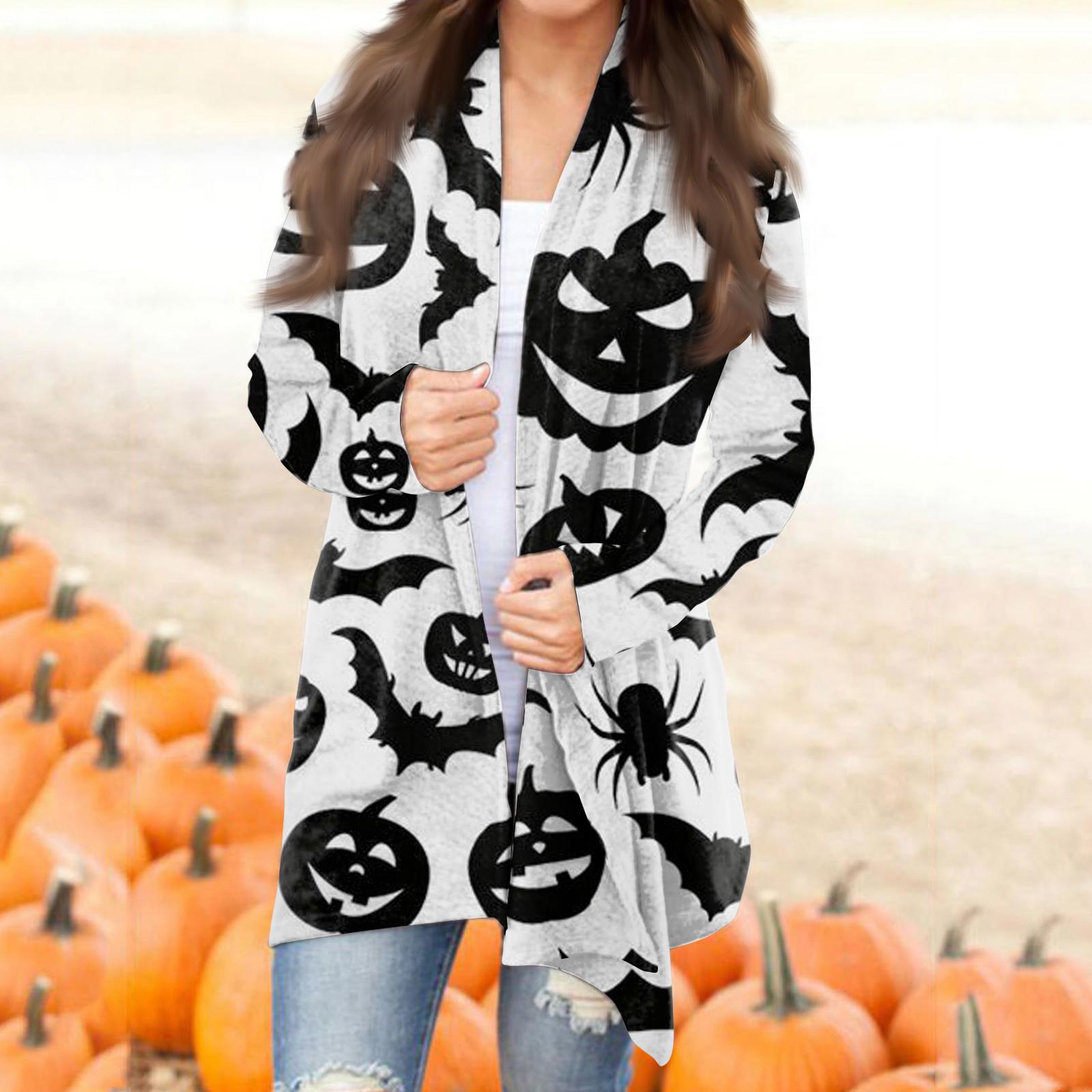 

Женская мода, повседневный кардиган с принтом на Хэллоуин, средней длины, с длинными рукавами, пальто XXXL белый