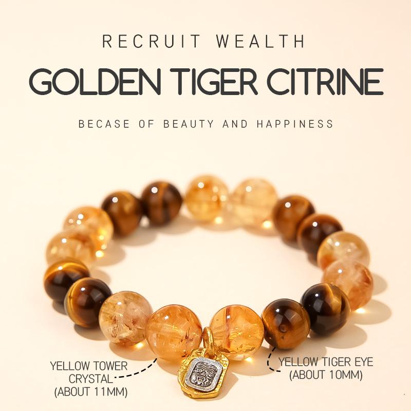 Natural Stone Rhinestone Beaded Bracelet Ethnic Geometric Design Gold Plated Buddhist Spiritual Protection Women's Versatile