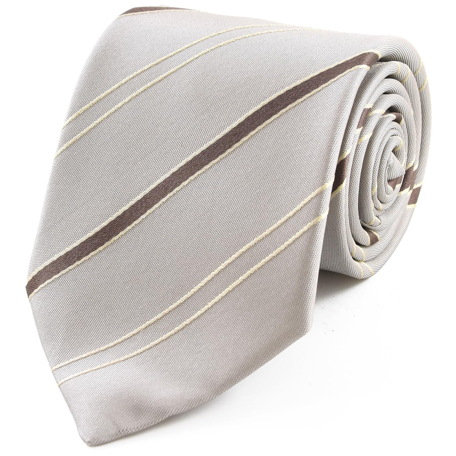 [Michiko London] Brand Necktie, Made in Japan, 100% Silk, Regimental Stripe, Regular Size (Pattern C: Beige)