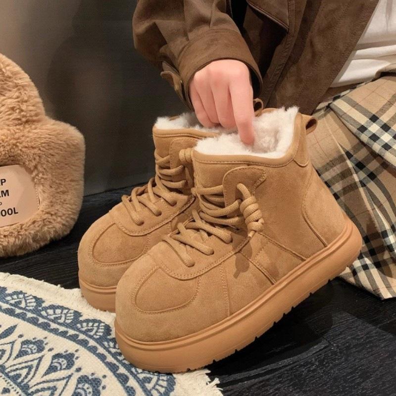 Yellow Big-headed Snow Boots Women's 2025 New Winter Velvet Thickened Warm One-pedal Bread Shoes Northeast Cotton Shoes