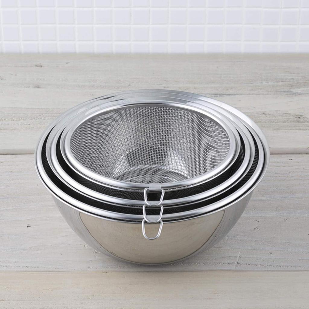 Kai Corporation Stainless Steel Bowl and Mesh Colander Ideal for and Stackable Integrated Type 6-Piece Set, Single-Person Cookware, 18cm, 21cm, 24cm,