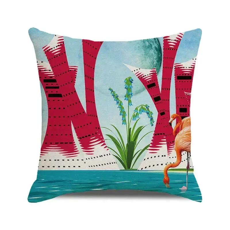 45x45 Cm Blue Ocean Style Square Cushion Cover Beach Coconut Grove Sunset Scenery Print Pillowcase Home Decor Pillow Cover
